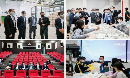 台藝大陳志誠校帶領貴賓們參訪校區,讓貴賓親臨體驗在臺藝大藝文教育上豐碩的成果。